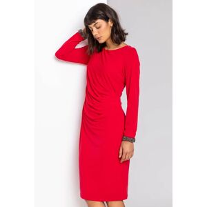 Roman Sparkle Embellished Ruched Dress in Red 14 female