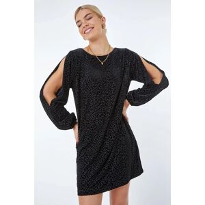 Dusk Fashion Leopard Print Burnout Split Sleeve Dress in Black 8 female