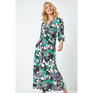 Dusk Fashion Floral Twist Front Maxi Shirt Dress in Black 12 female