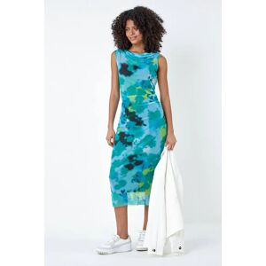 Dusk Fashion Abstract Print Stretch Mesh Midi Dress in Blue - Size 10 10 female