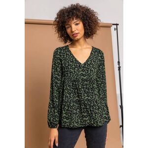 Dusk Fashion Animal Print V Neck Tiered Top in Green 8 female