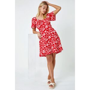 Dusk Fashion Floral Print Frill Hem Mini Dress in Red 8 female