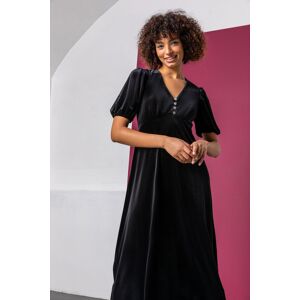 Dusk Fashion Velvet Button Detail Fit & Flare Dress in Black - Size 8 8 female