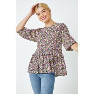 Dusk Fashion Ditsy Floral Frill Detail Top in Pink 10 female