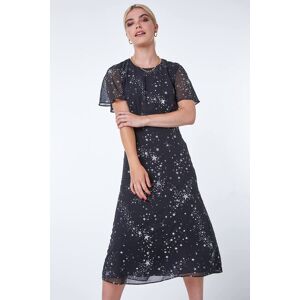 Dusk Fashion Star Print Chiffon Midi Dress in Black 10 female