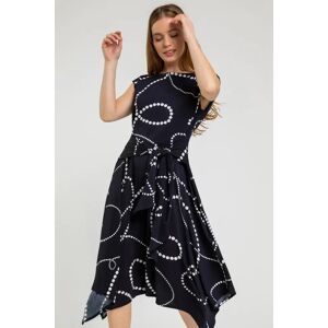 Roman Petite Roman Originals Petite Spot Print Tie Waist Dress in Navy - Size 18 18 female