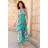 Roman Scarf Print Halter Neck Maxi Dress in Turquoise 12 female