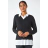 Roman Shirt Collar Stretch Top in Black 12 female