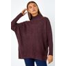 Roman Cable Knit Roll Neck Stretch Longline Jumper in Plum 14 female