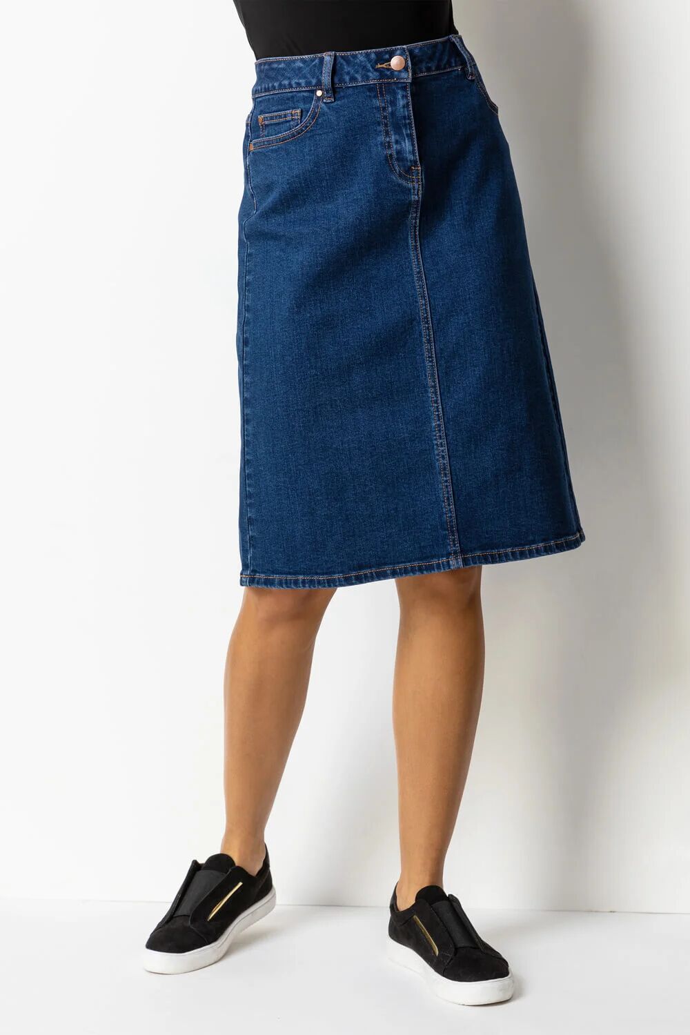 Roman Cotton Denim Stretch Skirt in Indigo 14 female