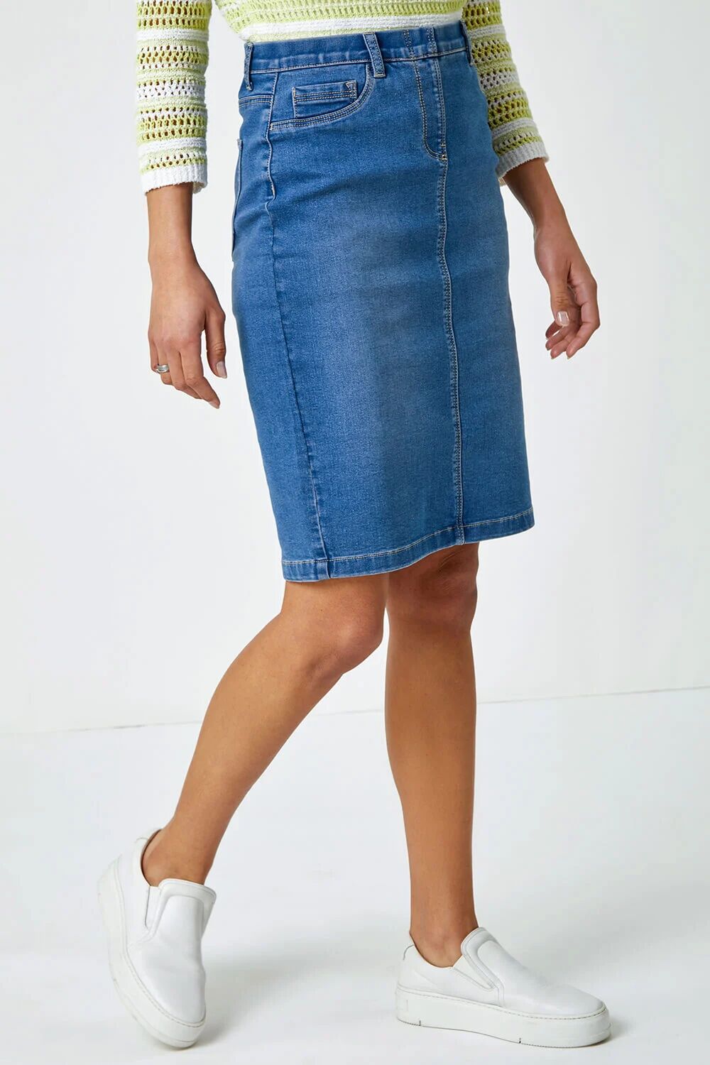 Roman Cotton Denim Stretch Skirt in Denim 20 female