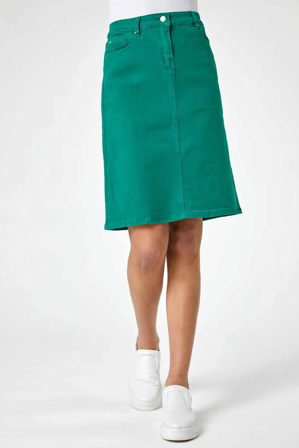 Roman Cotton Denim Stretch Skirt in Green 12 female