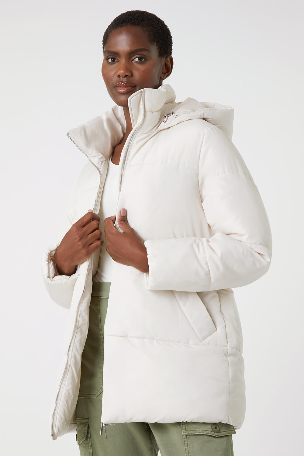 Roman Padded Hooded Mid Length Coat 12 female