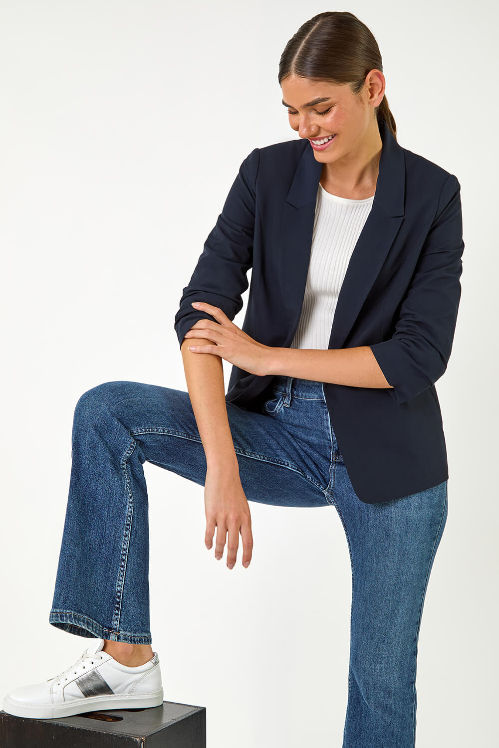 Roman Ruched 3/4 Sleeve Blazer Jacket 12 female