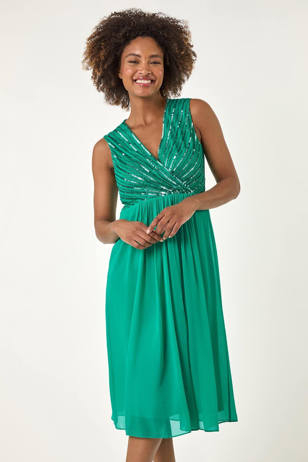 Roman Embellished Beaded V-Neck Dress 20 female