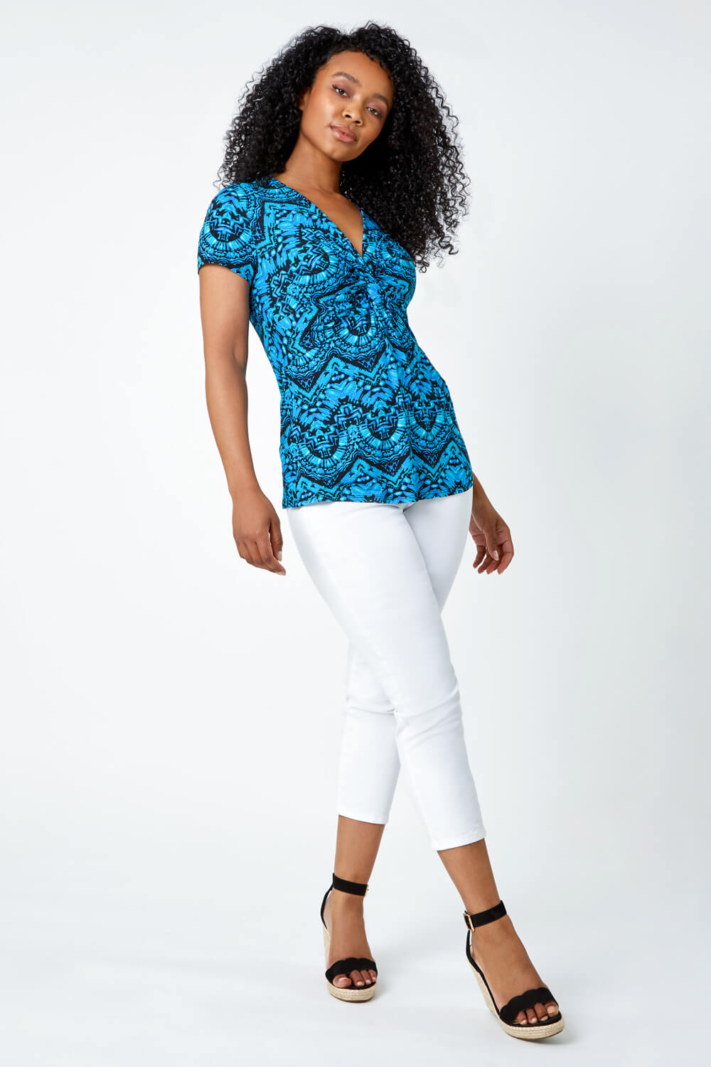 Roman Petite Aztec Knot Detail V-Neck Stretch Top 14 female