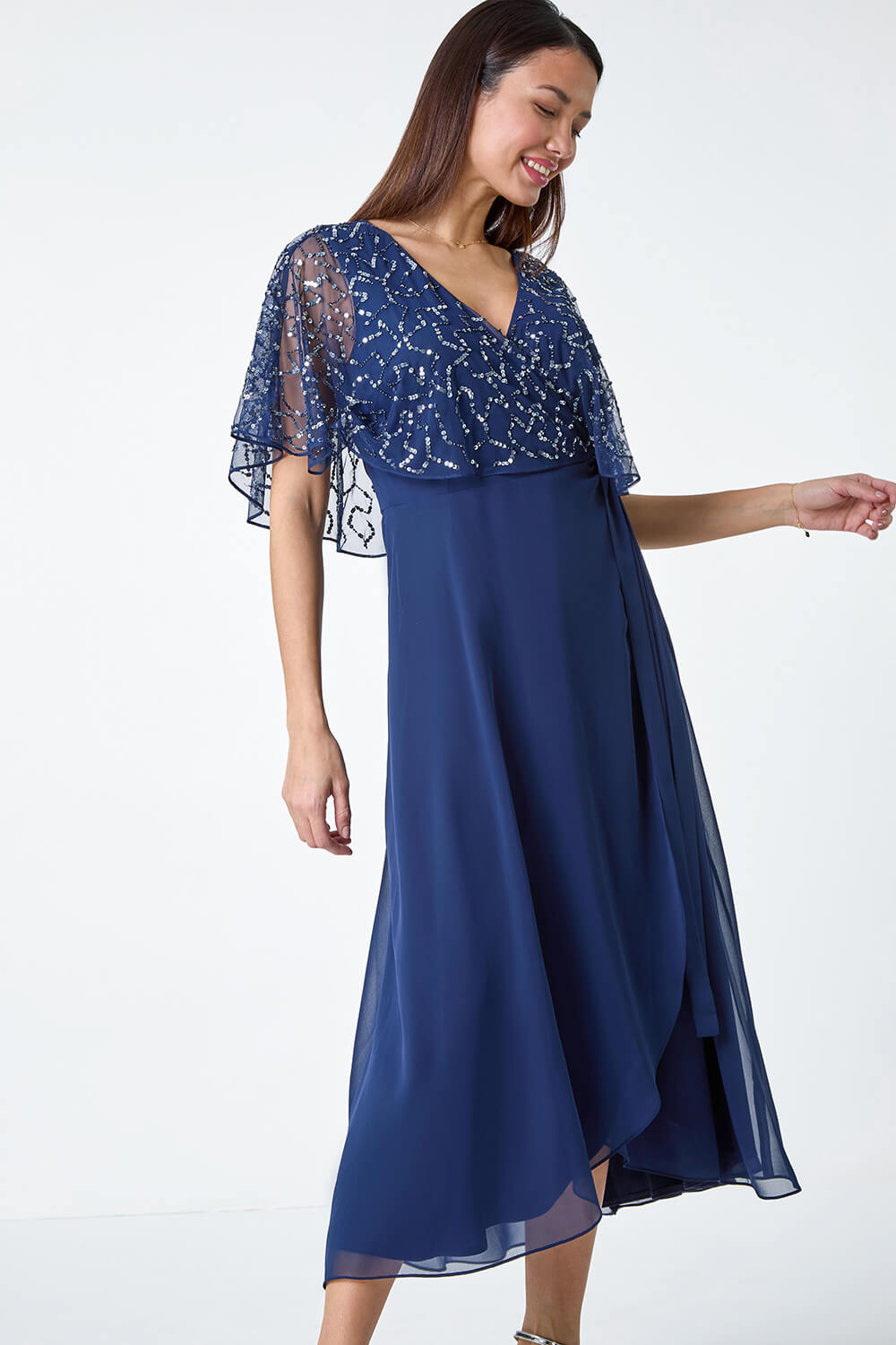 Roman Sequin Chiffon Wrap Maxi Dress 20 female