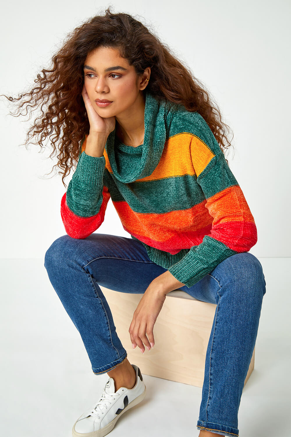 Roman Chenille Striped Cowl Neck Jumper 20 female