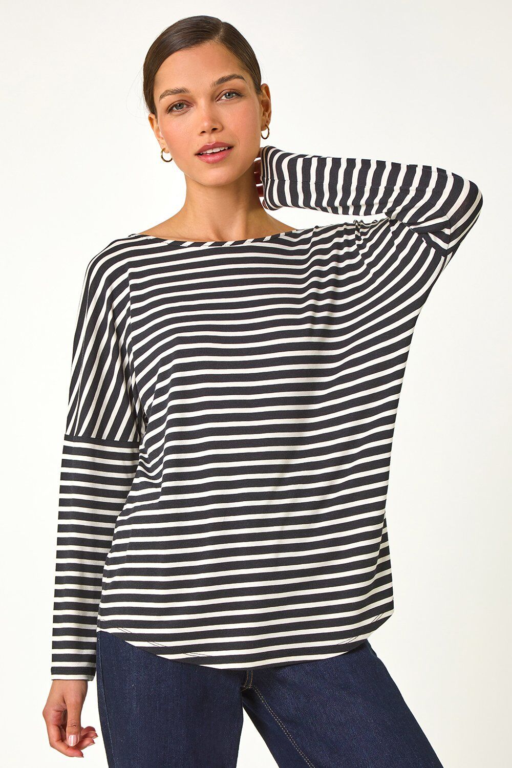 Roman Relaxed Stripe Print Long Sleeve Stretch Top 20 female