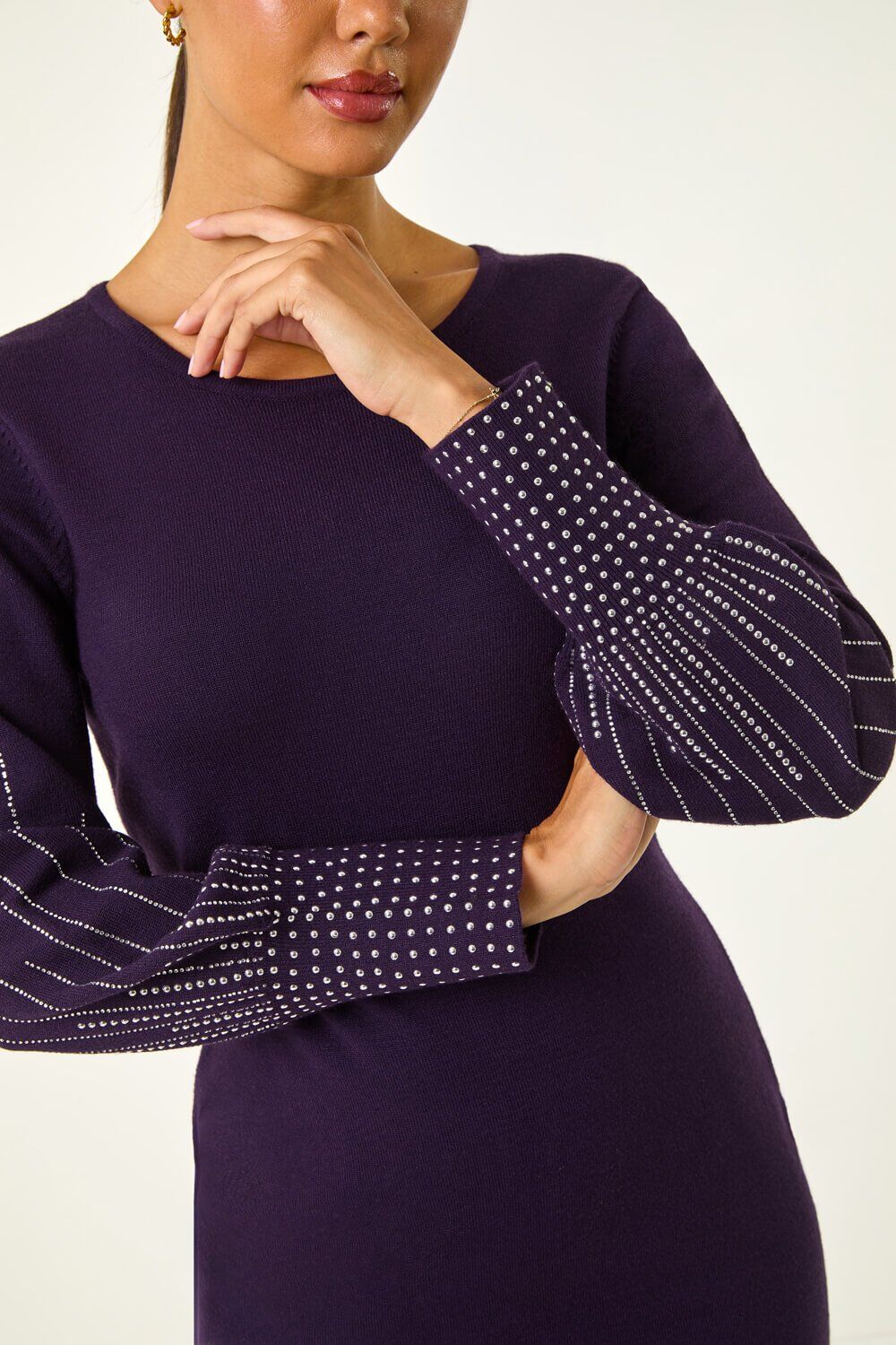 Roman Stud Detail Knit Fit & Flare Dress 20 female