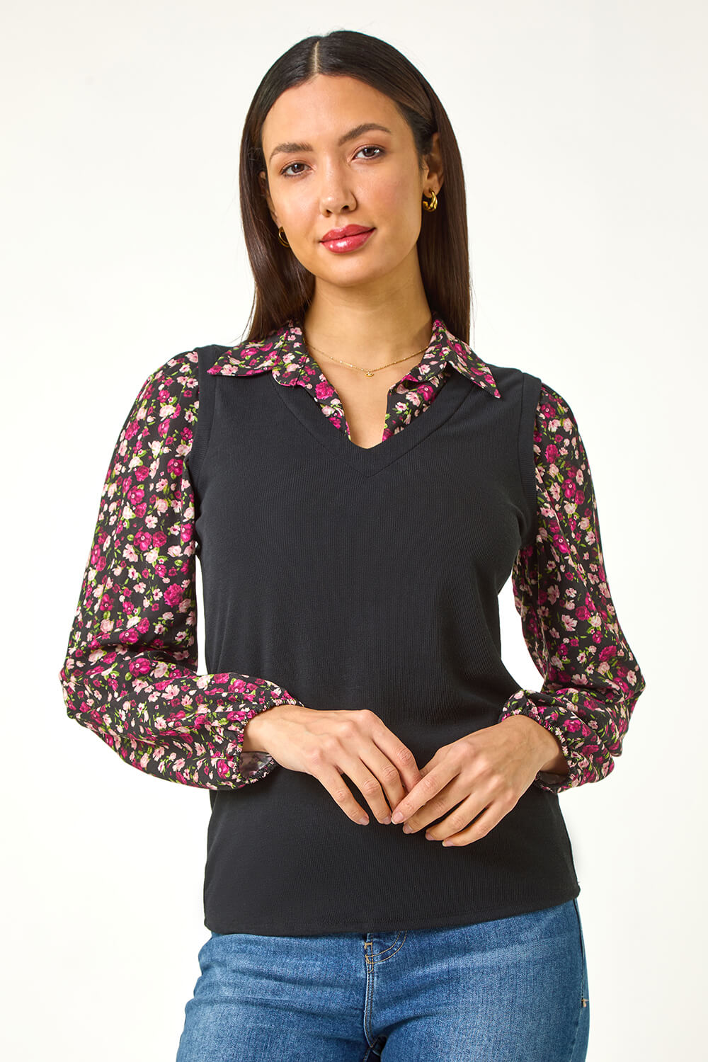 Roman Floral Print Sweater Vest Long Sleeve Top 20 female