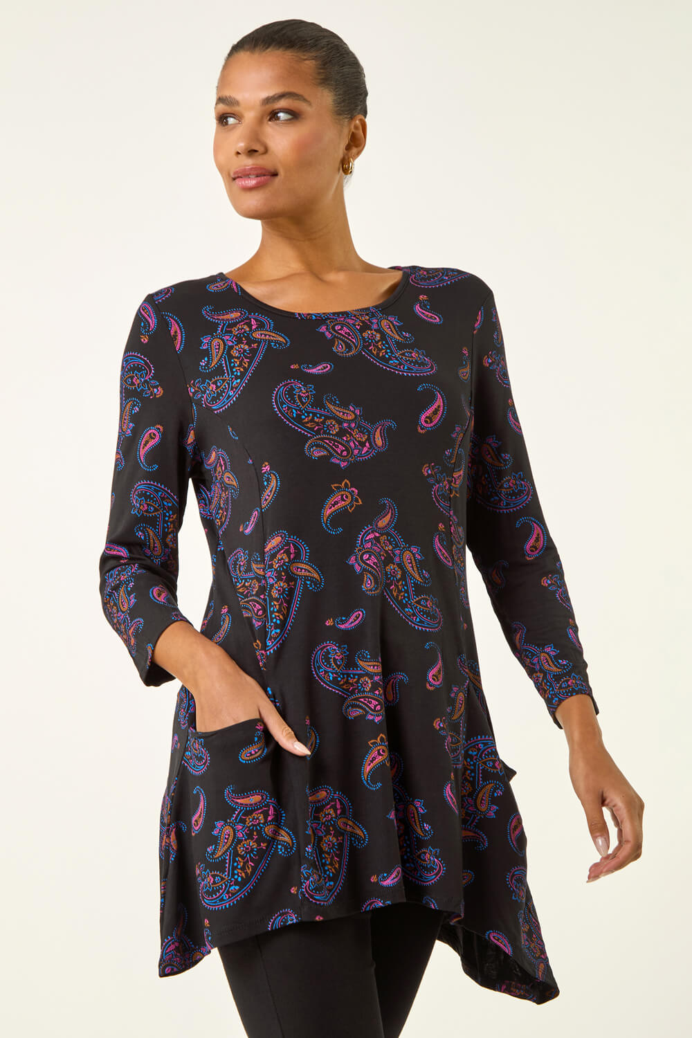 Roman Paisley Pocket Detail Stretch Tunic Swing Top 10 female