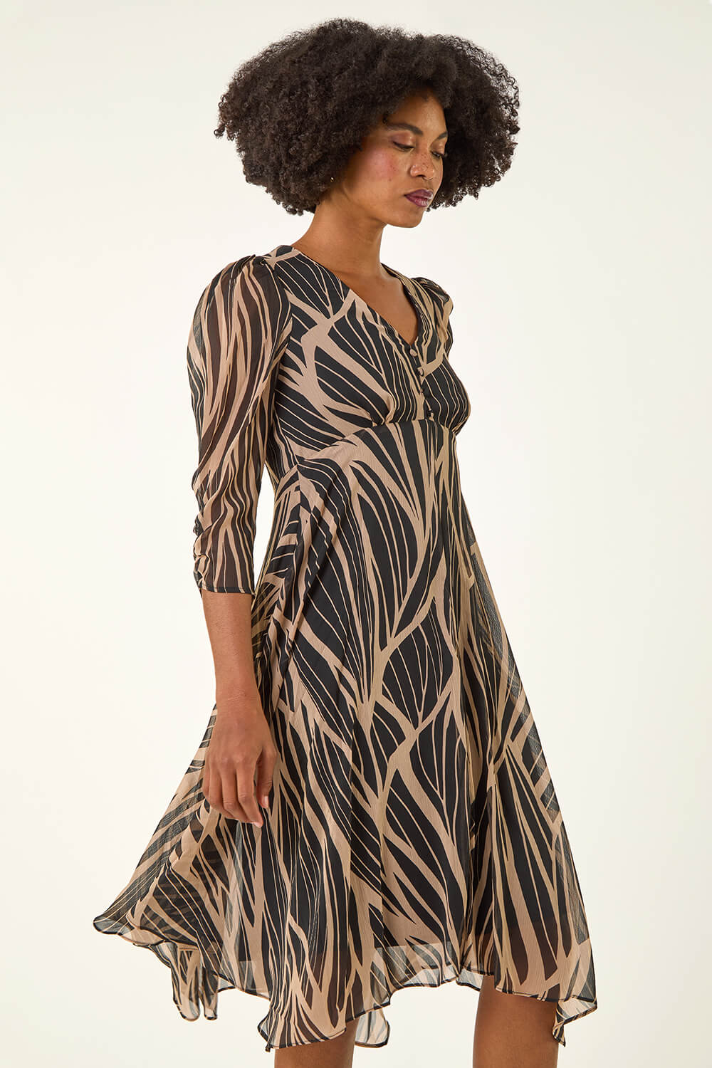 Roman Abstract Chiffon Wrap Asymmetric Midi Dress 20 female