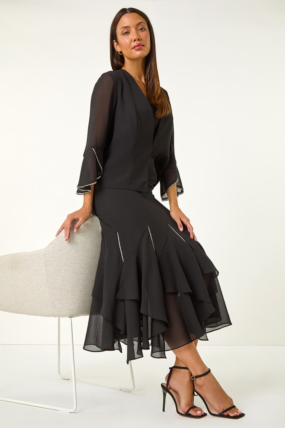 Roman Diamante Detail Ruffle Skirt 10 female