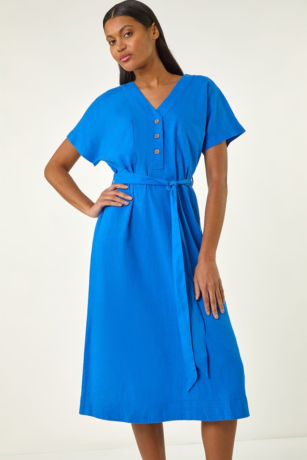 Roman Button Linen Mix Midi Dress 12 female