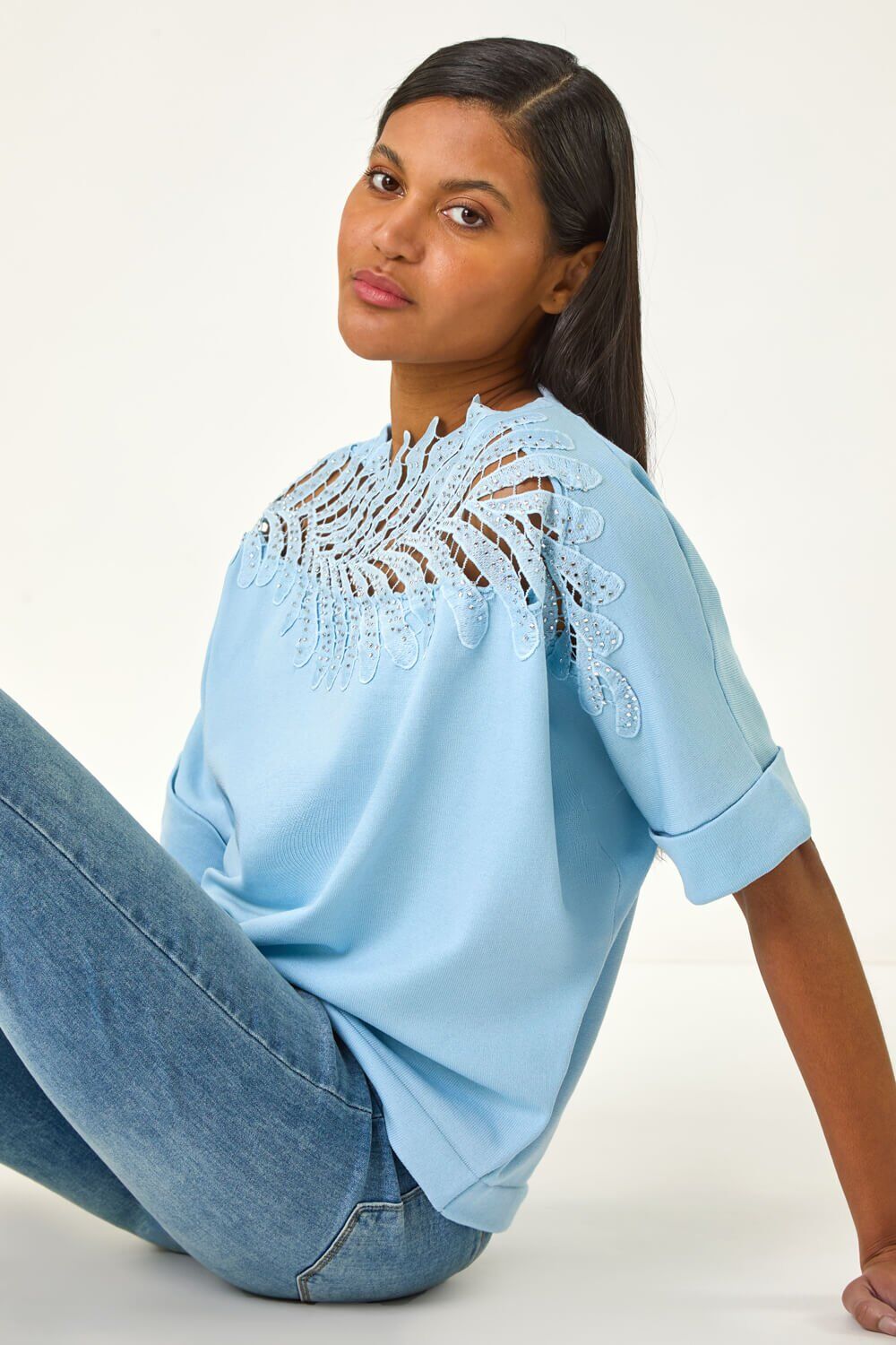 Roman Embellished Short Sleeve Knit Top one size female