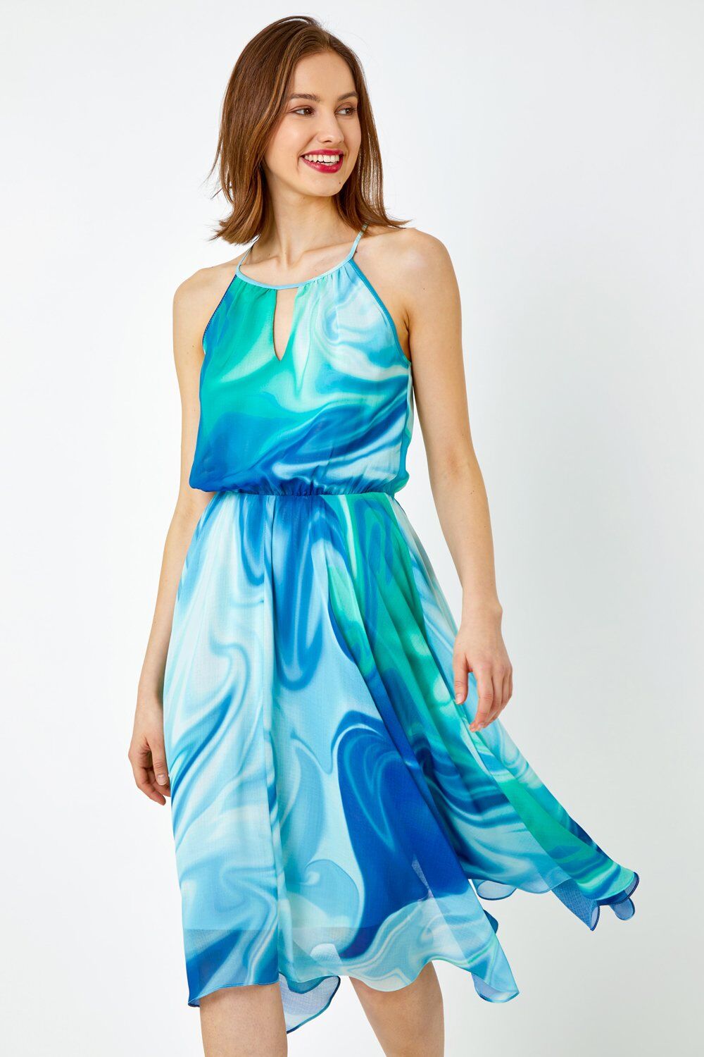 Roman Tie Dye Halter Neck Chiffon Midi Dress 20 female