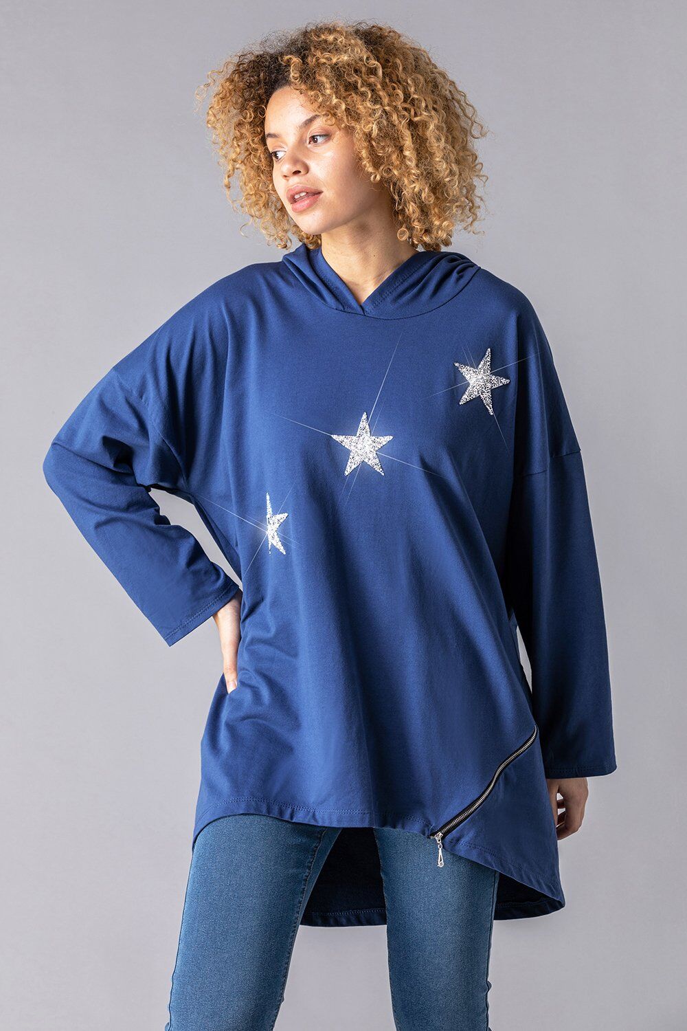 Roman Originals One Size Glitter Star Hoodie Roman Originals One Size Glitter Star Hoodie