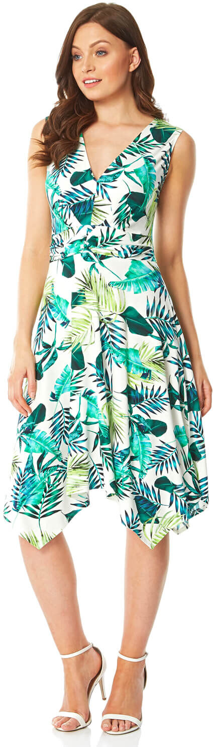 Roman Originals Palm Print Twist Front Dress Roman Originals Palm Print Twist Front Dress