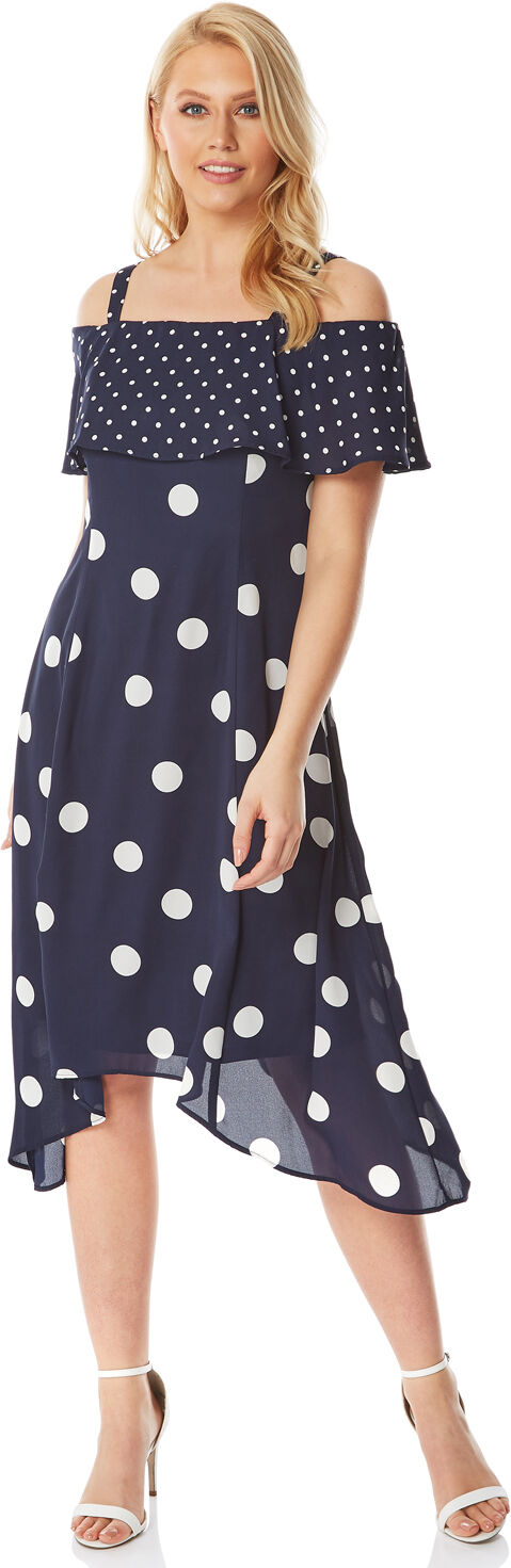 Roman Originals Polka Dot Cold Shoulder Dress Roman Originals Polka Dot Cold Shoulder Dress