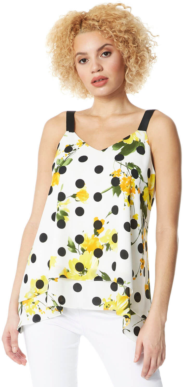 Roman Originals Floral Spot Print Overlay Vest Top Roman Originals Floral Spot Print Overlay Vest Top