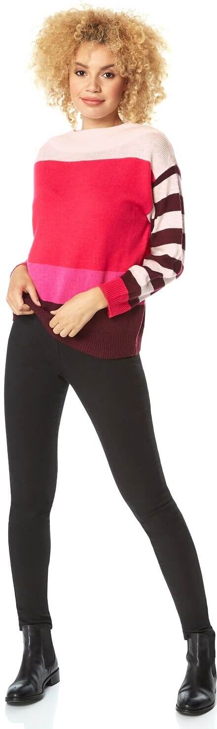 Roman Originals Colour Block Stripe Slash Neck Jumper Roman Originals Colour Block Stripe Slash Neck Jumper