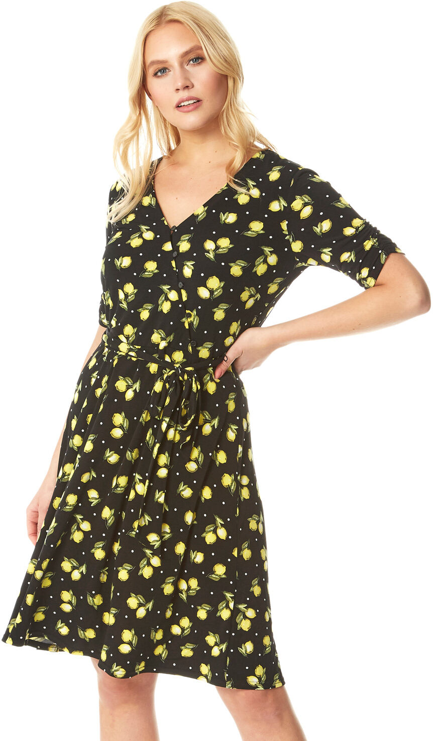 Roman Originals Lemon Print Wrap Dress Roman Originals Lemon Print Wrap Dress