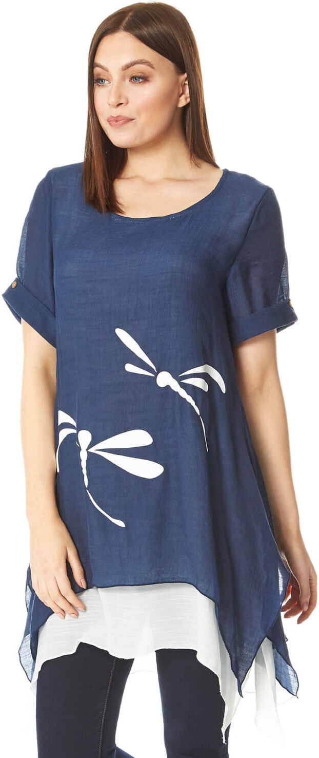 Roman Originals Dragonfly Print Asymmetric Tunic Top Roman Originals Dragonfly Print Asymmetric Tunic Top