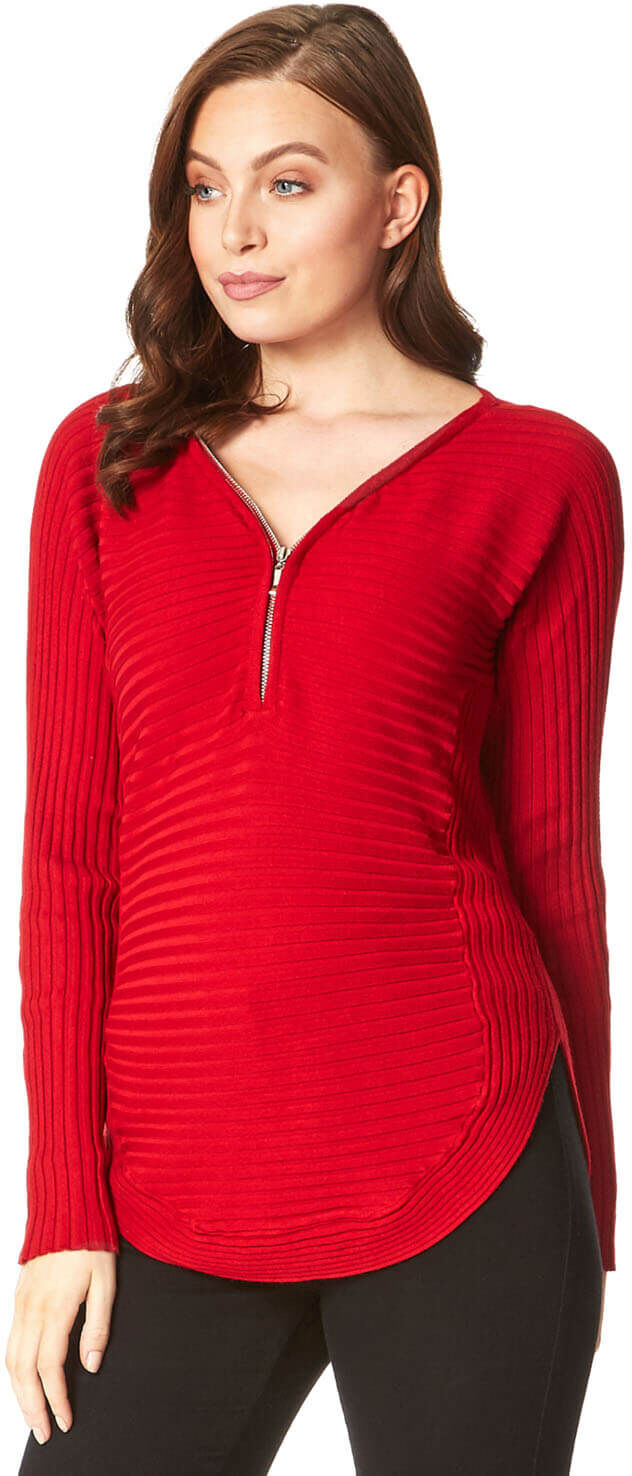 Roman Originals Zip Front Textured Top Roman Originals Zip Front Textured Top