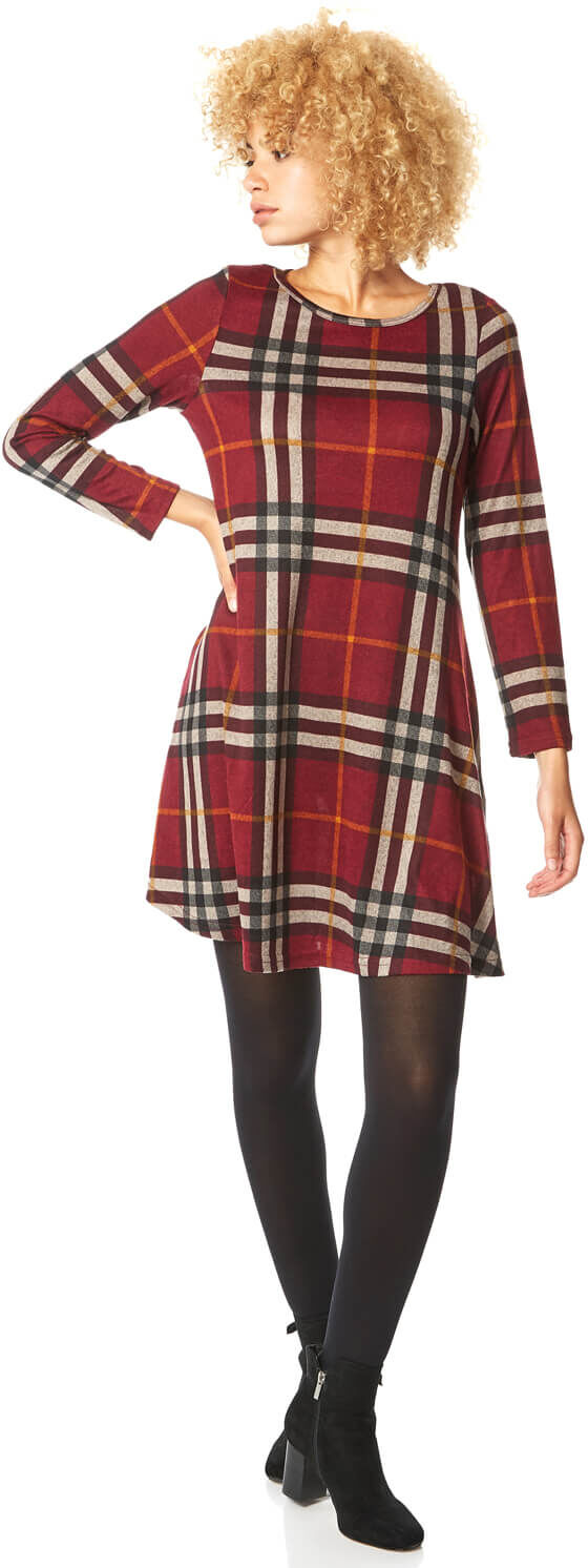 Roman Originals Long Sleeve Check Swing Dress Roman Originals Long Sleeve Check Swing Dress