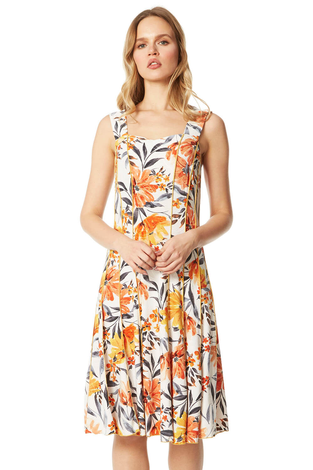 Roman Originals Floral Jacquard Panel Fit and Flare Dress