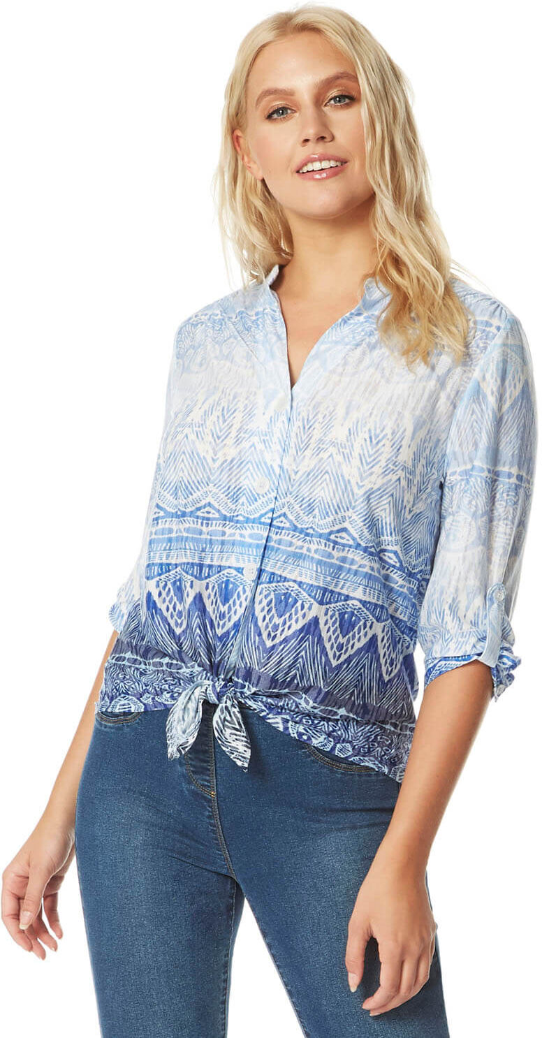 Roman Originals Abstract Print Tie Front Blouse Roman Originals Abstract Print Tie Front Blouse