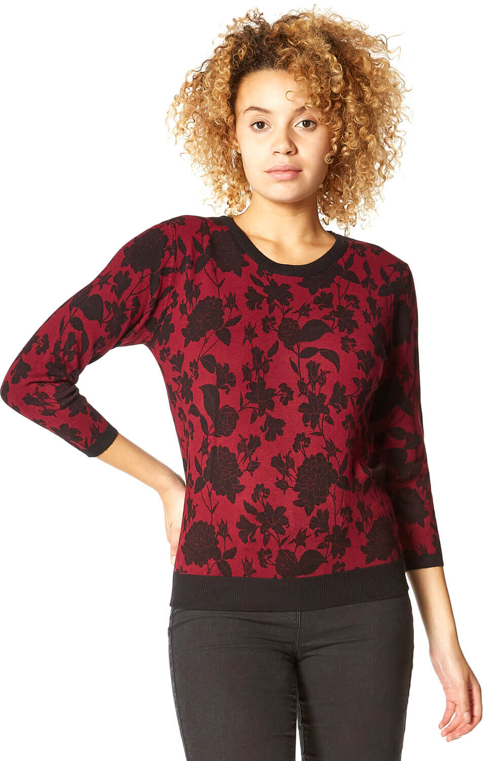 Roman Originals Floral Print 3/4 Sleeve Jumper Roman Originals Floral Print 3/4 Sleeve Jumper