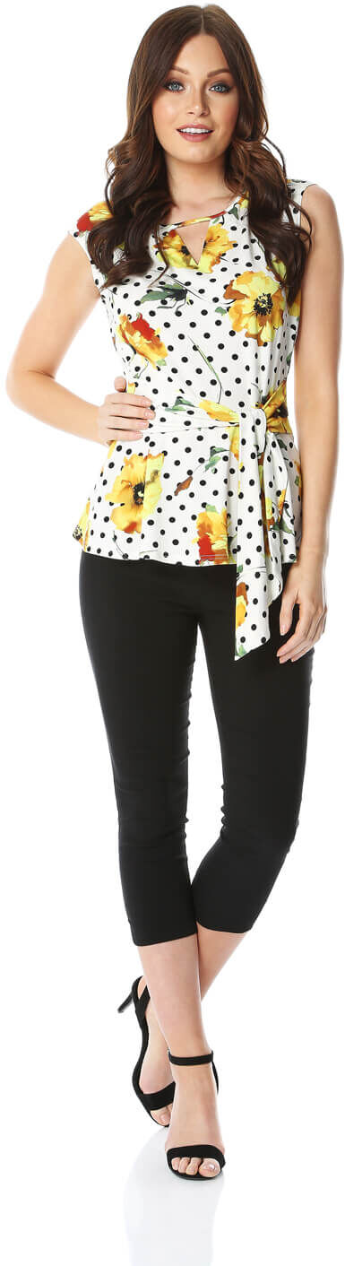 Roman Originals Spot Floral Tie Front Top Roman Originals Spot Floral Tie Front Top