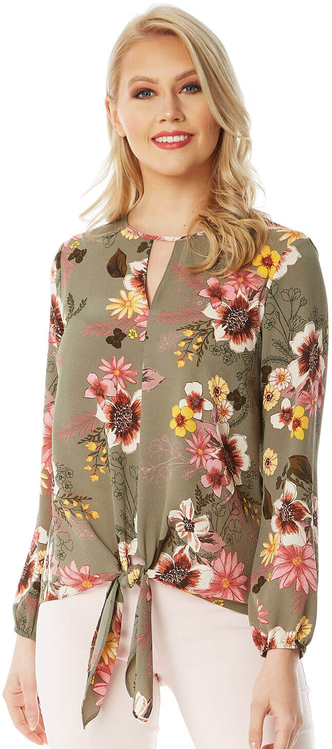 Roman Originals Floral Tie Front Top Roman Originals Floral Tie Front Top