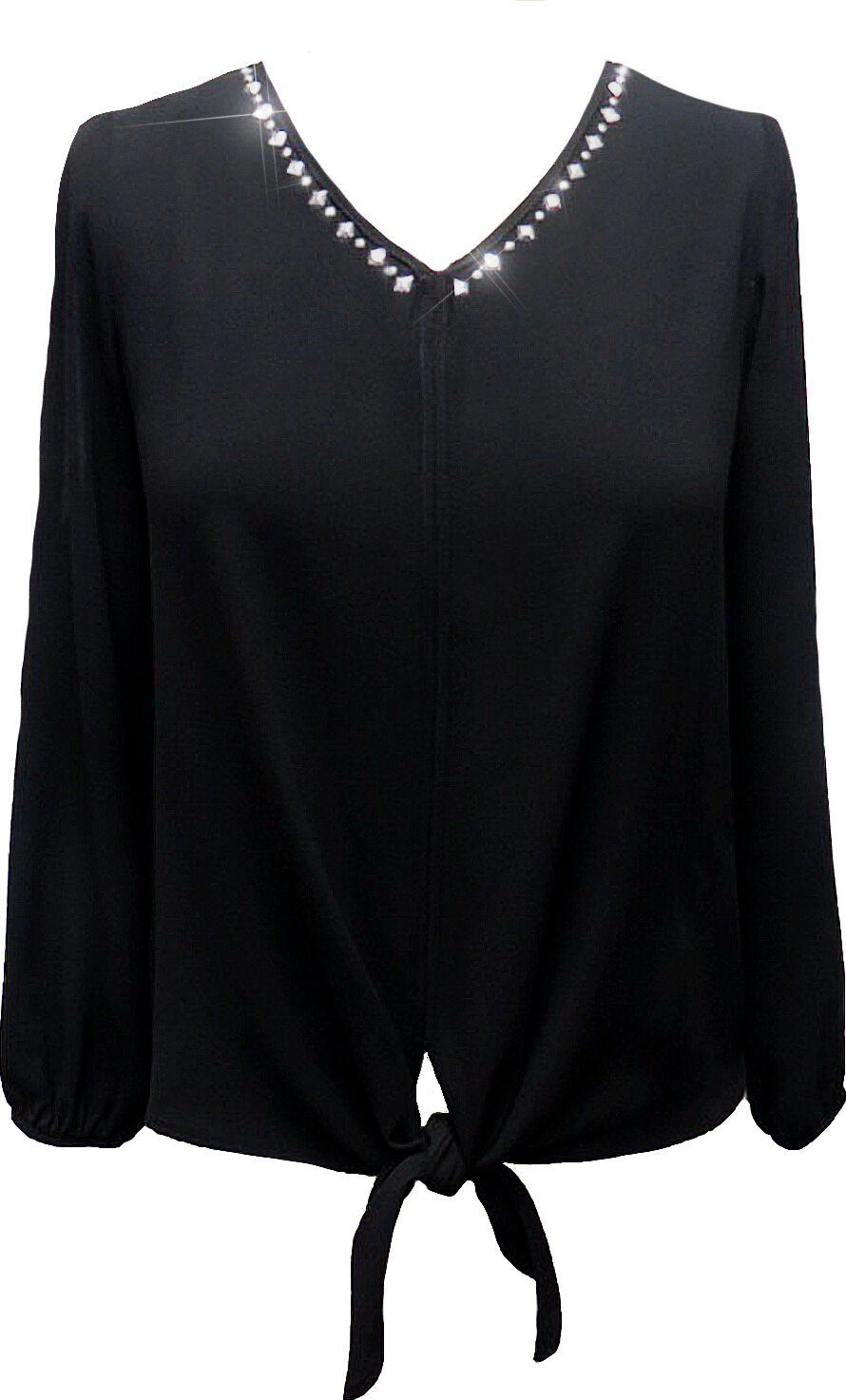 Roman Originals Stud Detail V-Neck Tie Front Top Roman Originals Stud Detail V-Neck Tie Front Top