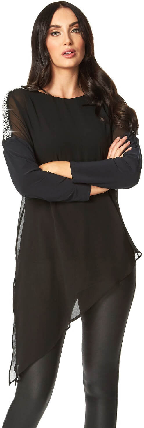 Roman Originals Sparkle Trim Asymmetric Overlay Top