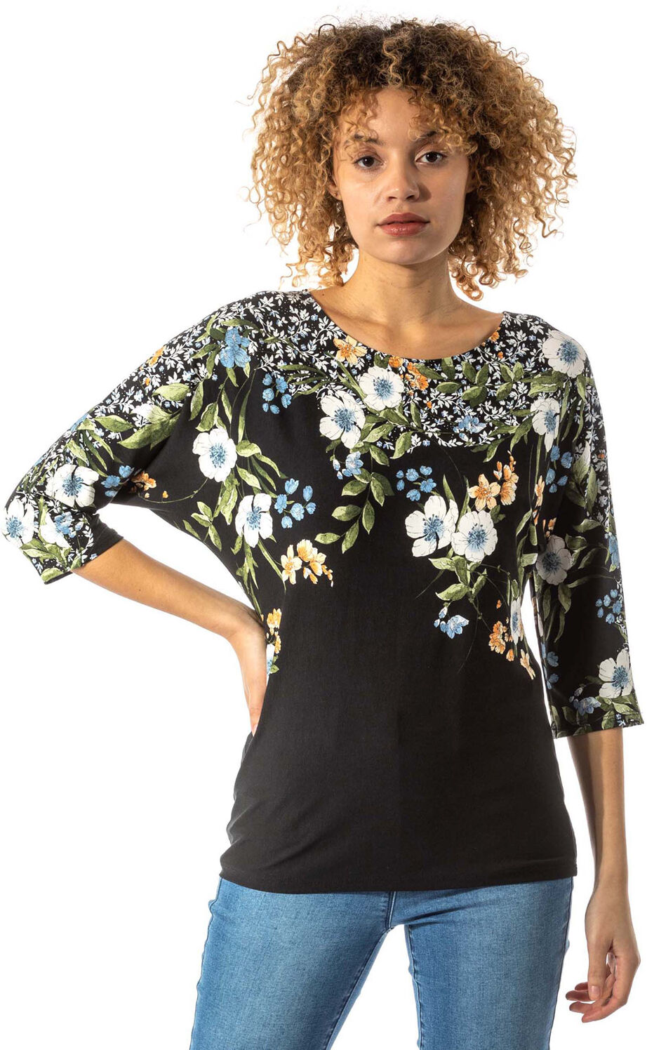 Roman Originals Floral Border Print Top Roman Originals Floral Border Print Top
