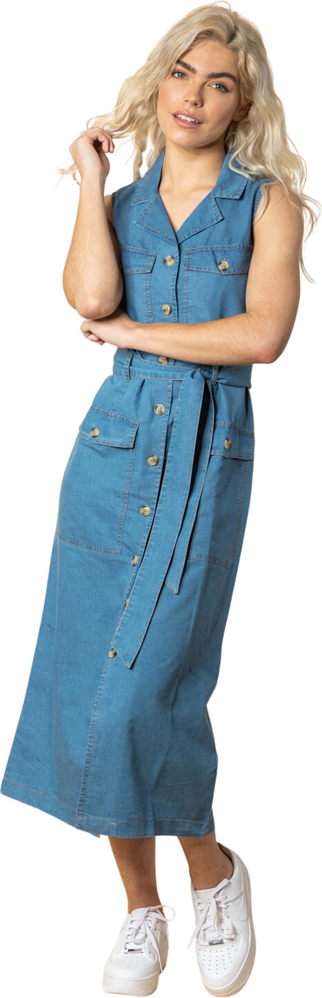 Dusk Button Through Denim Midi Dress Dusk Button Through Denim Midi Dress