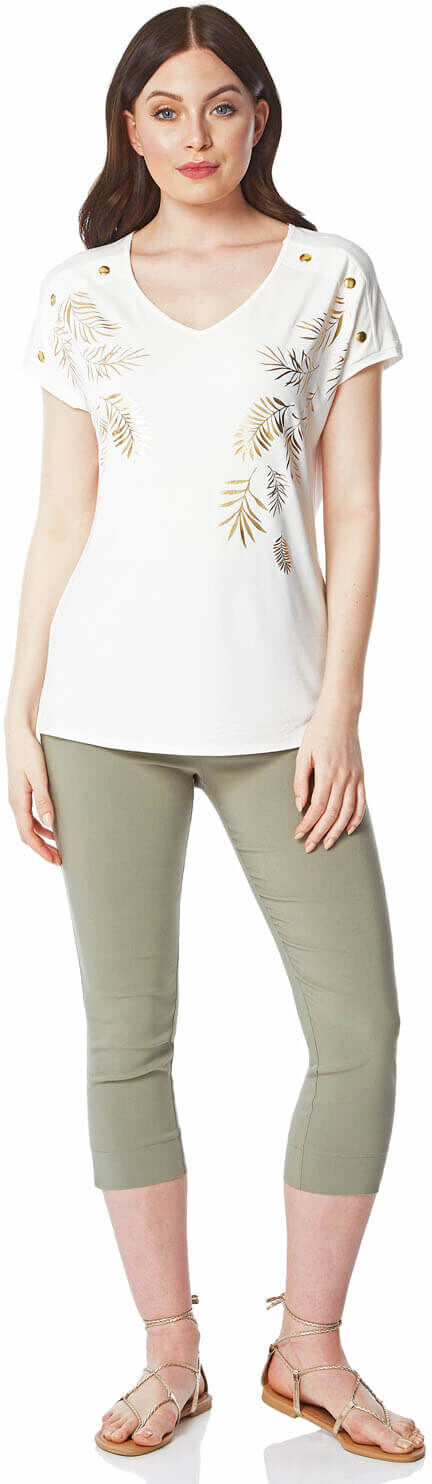 Roman Originals Foil Print Button Detail Top Roman Originals Foil Print Button Detail Top